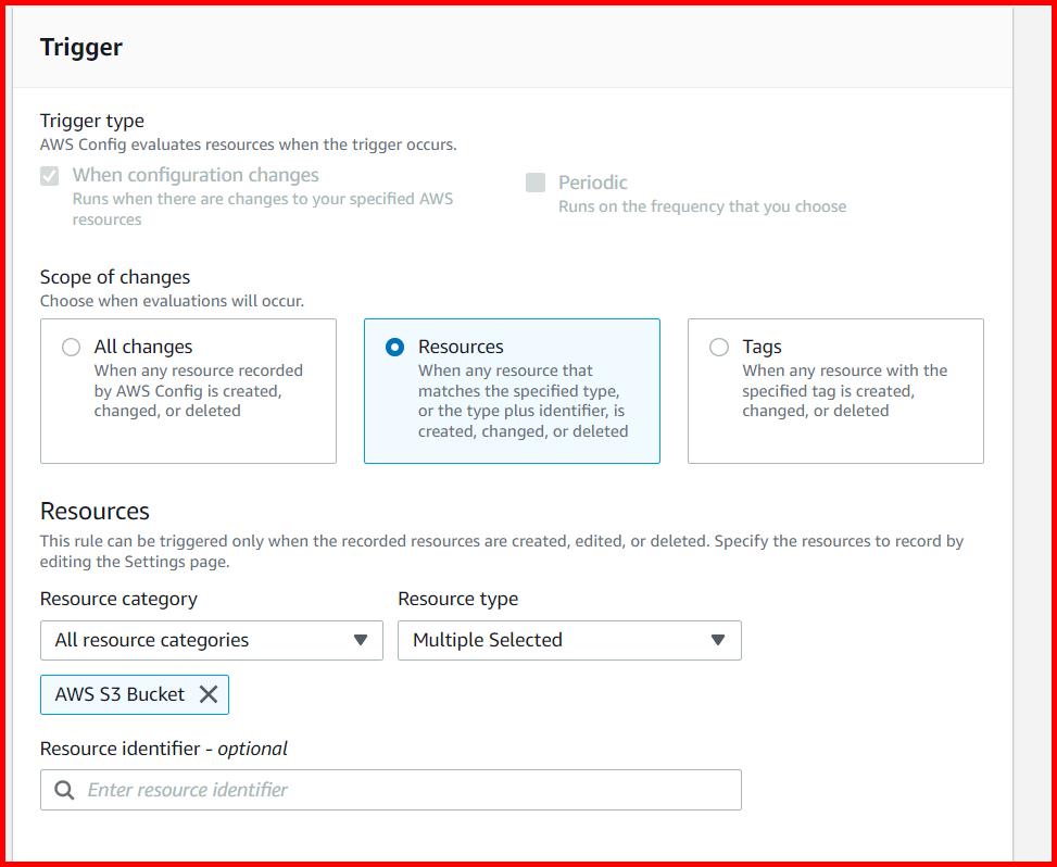 Picture showing the section of Configure rule screen to specify the trigger